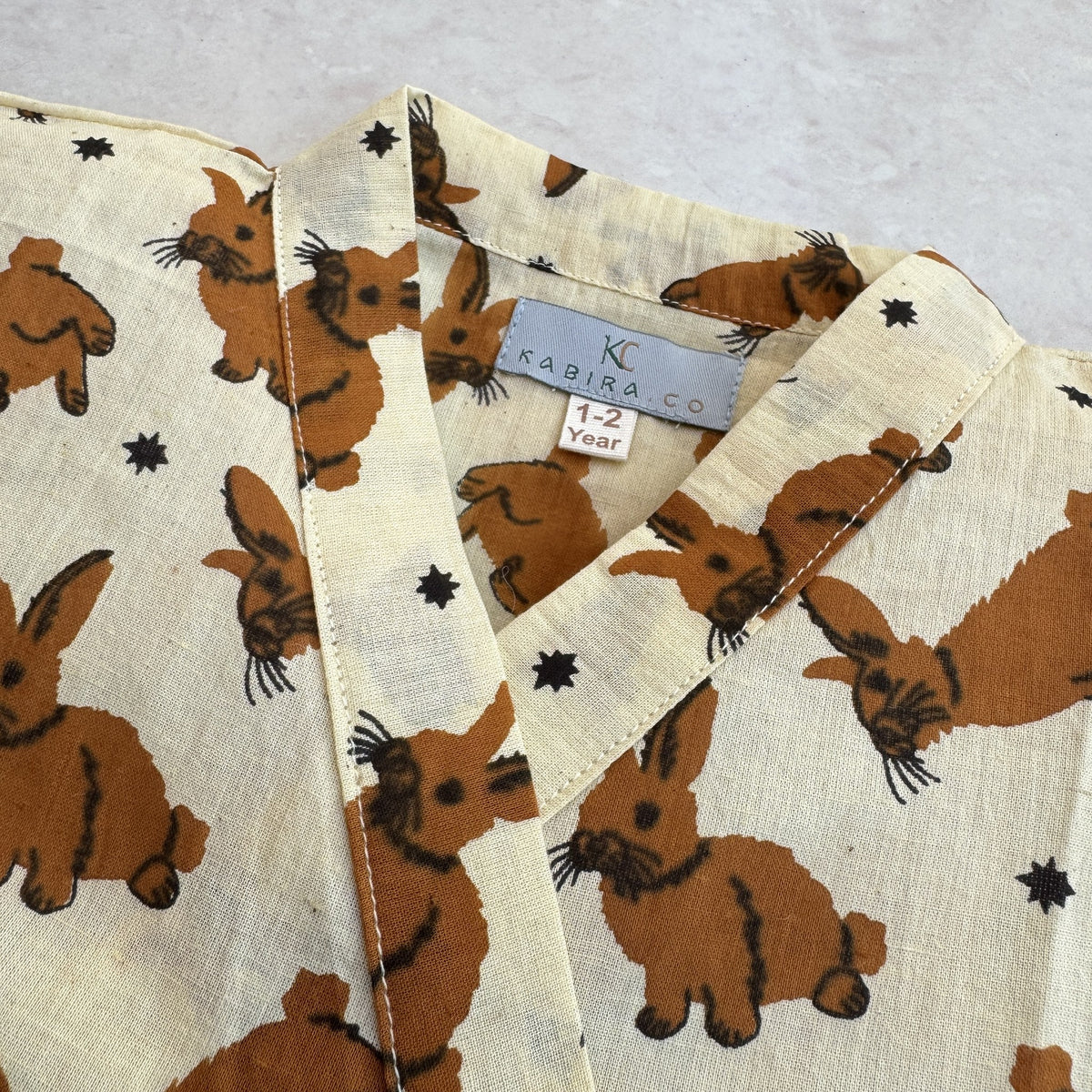 Cotton Kimono Set in Woodland Bunny, real photo