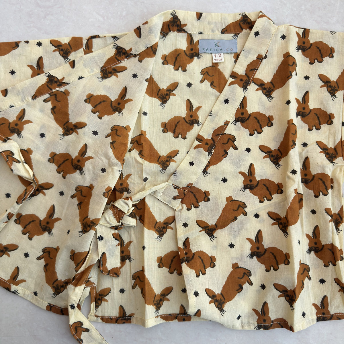 Cotton Kimono Set in Woodland Bunny, real photo