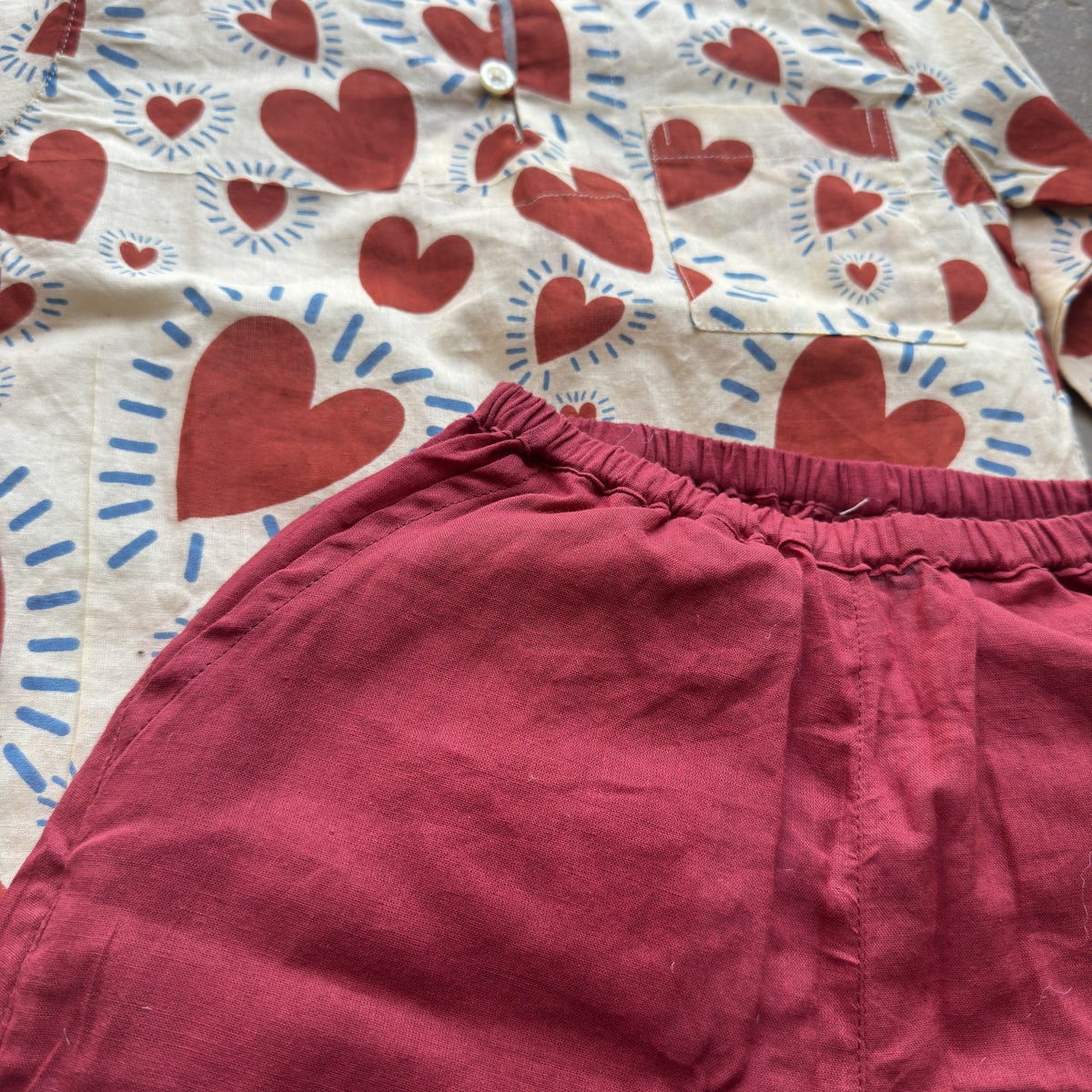 Kids Cotton Kurta Set in Red Heart, real photo