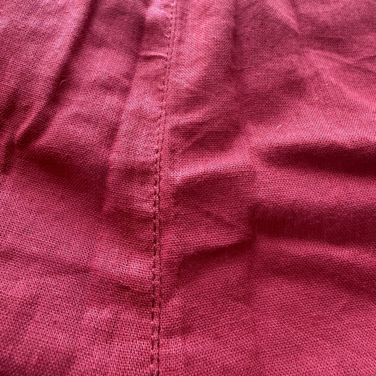 Kids Cotton Kurta Set in Rosewood Chevron, real photo: maroon pant seam close-up