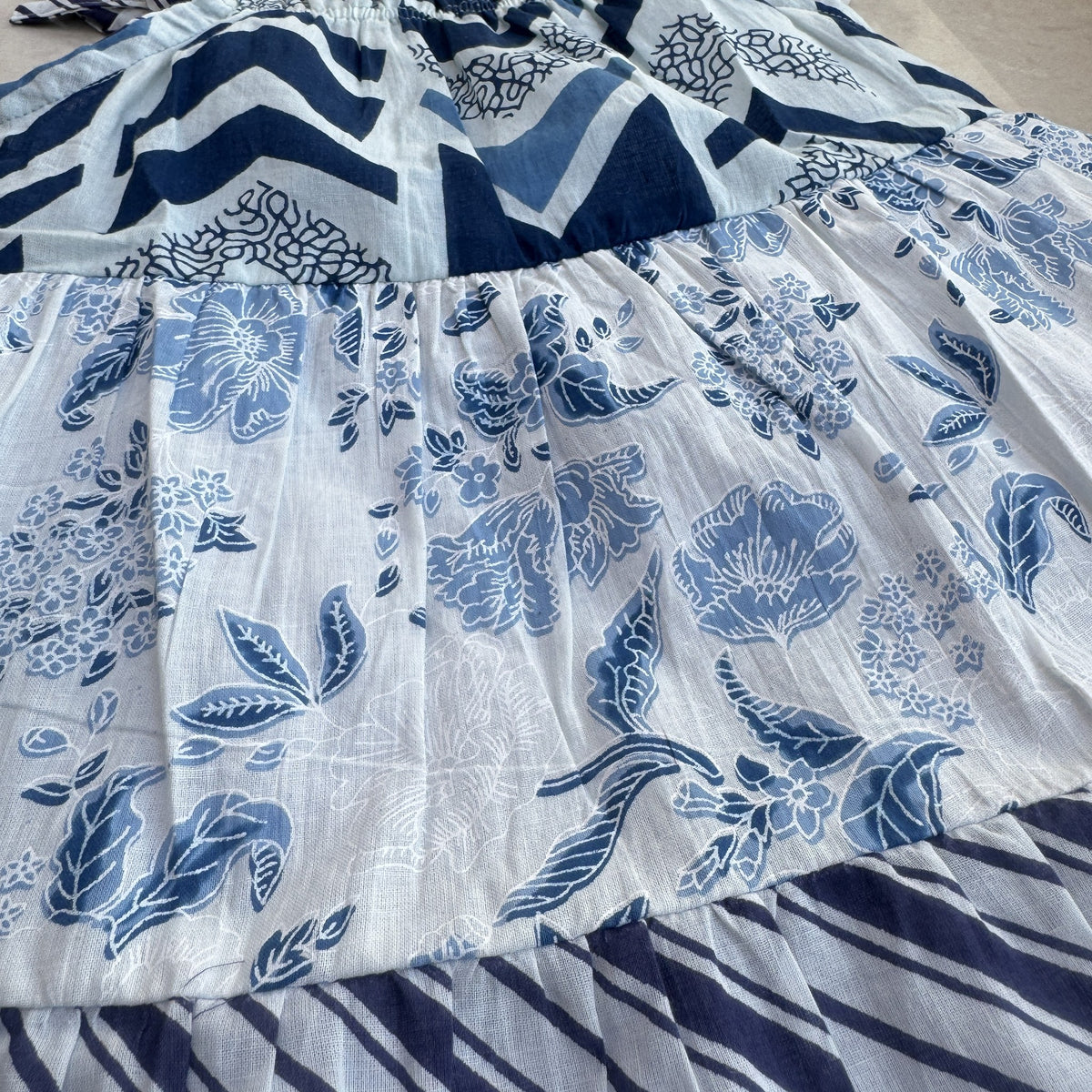 Tiered Cotton Frock in Chevron & Floral, real photo