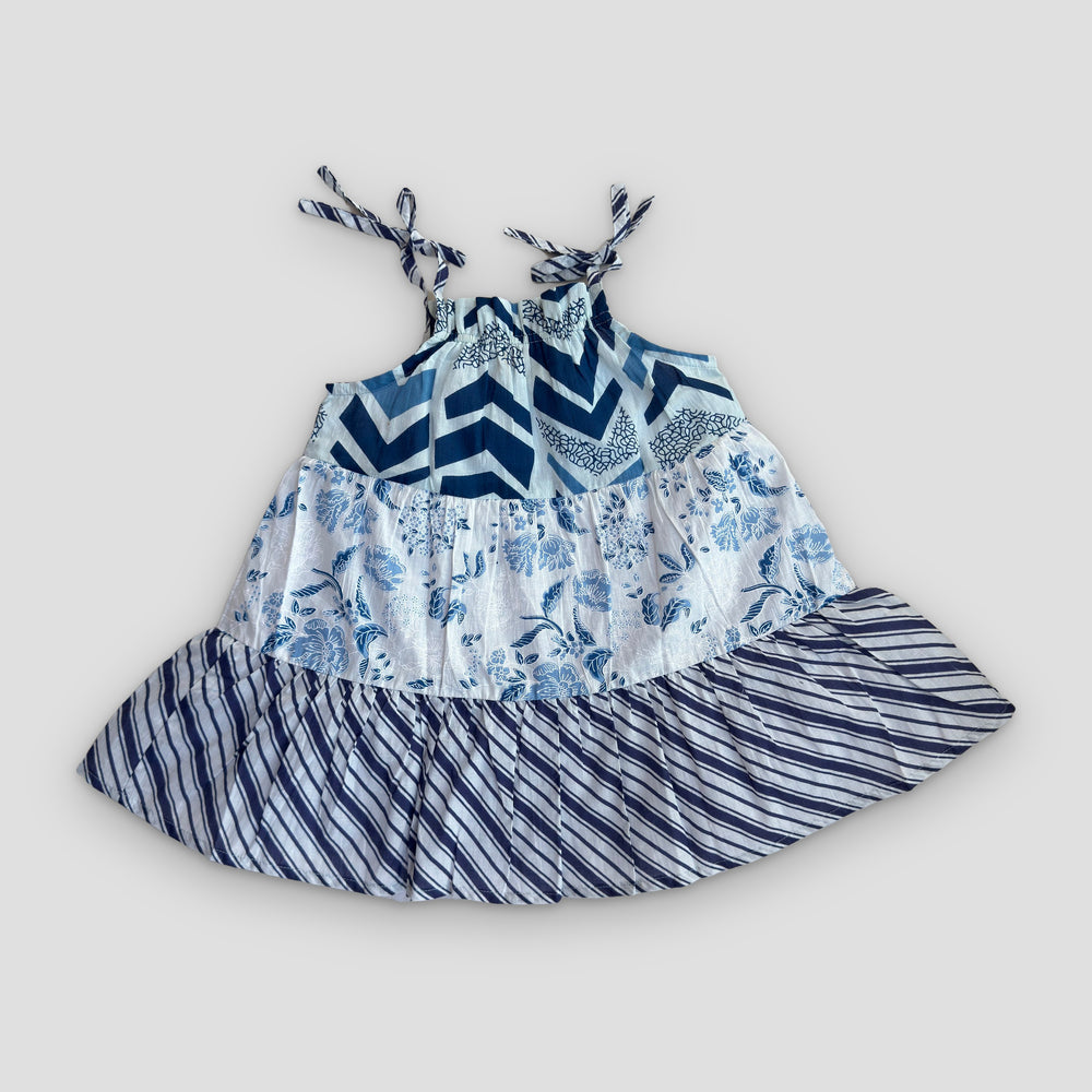 Tiered Cotton Frock in Chevron & Floral, real photo