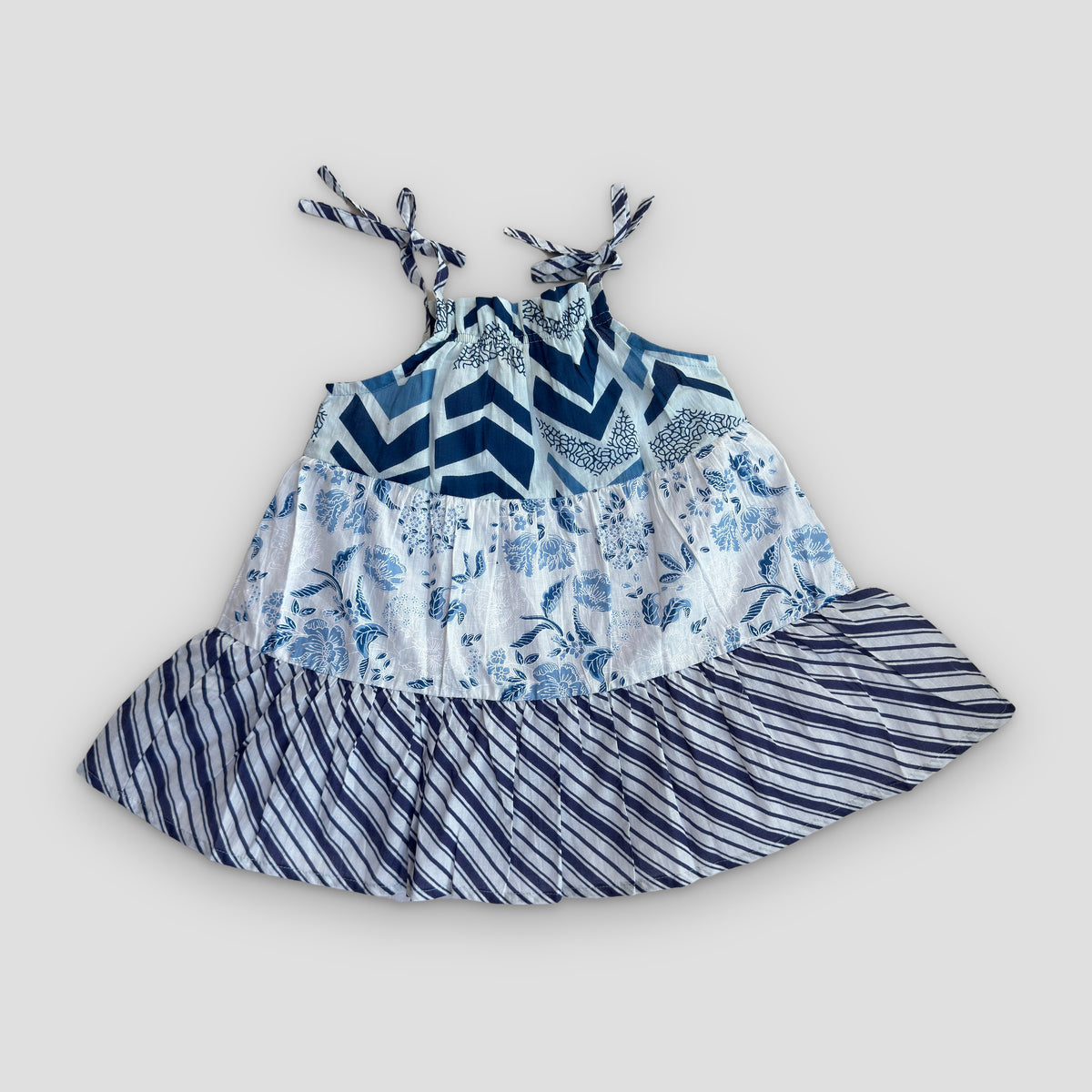 Tiered Cotton Frock in Chevron & Floral, real photo