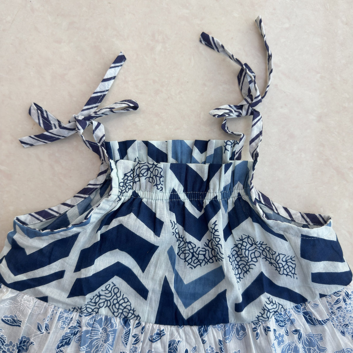 Tiered Cotton Frock in Chevron & Floral, real photo