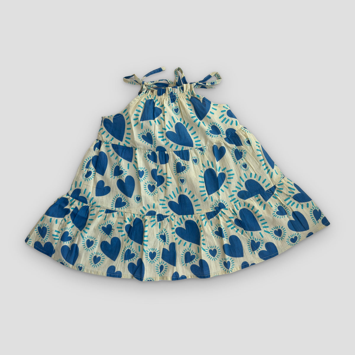 Tiered Cotton Frock in Blue Heart, real photo