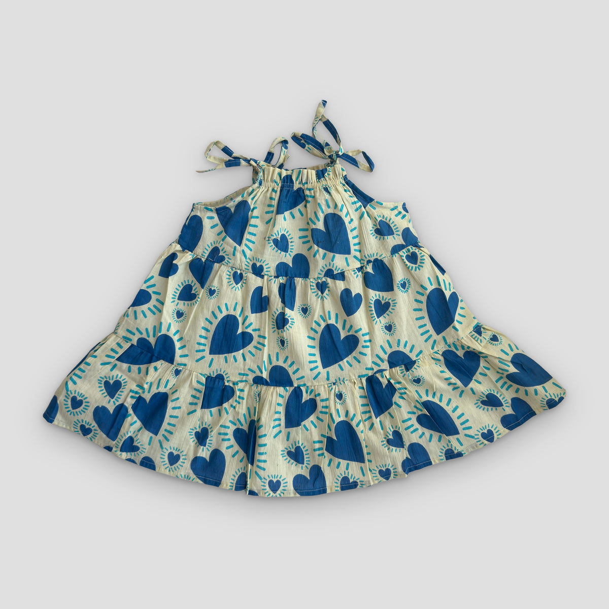 Tiered Cotton Frock in Blue Heart, real photo