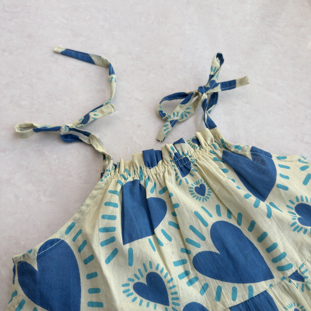Tiered Cotton Frock in Blue Heart, real photo