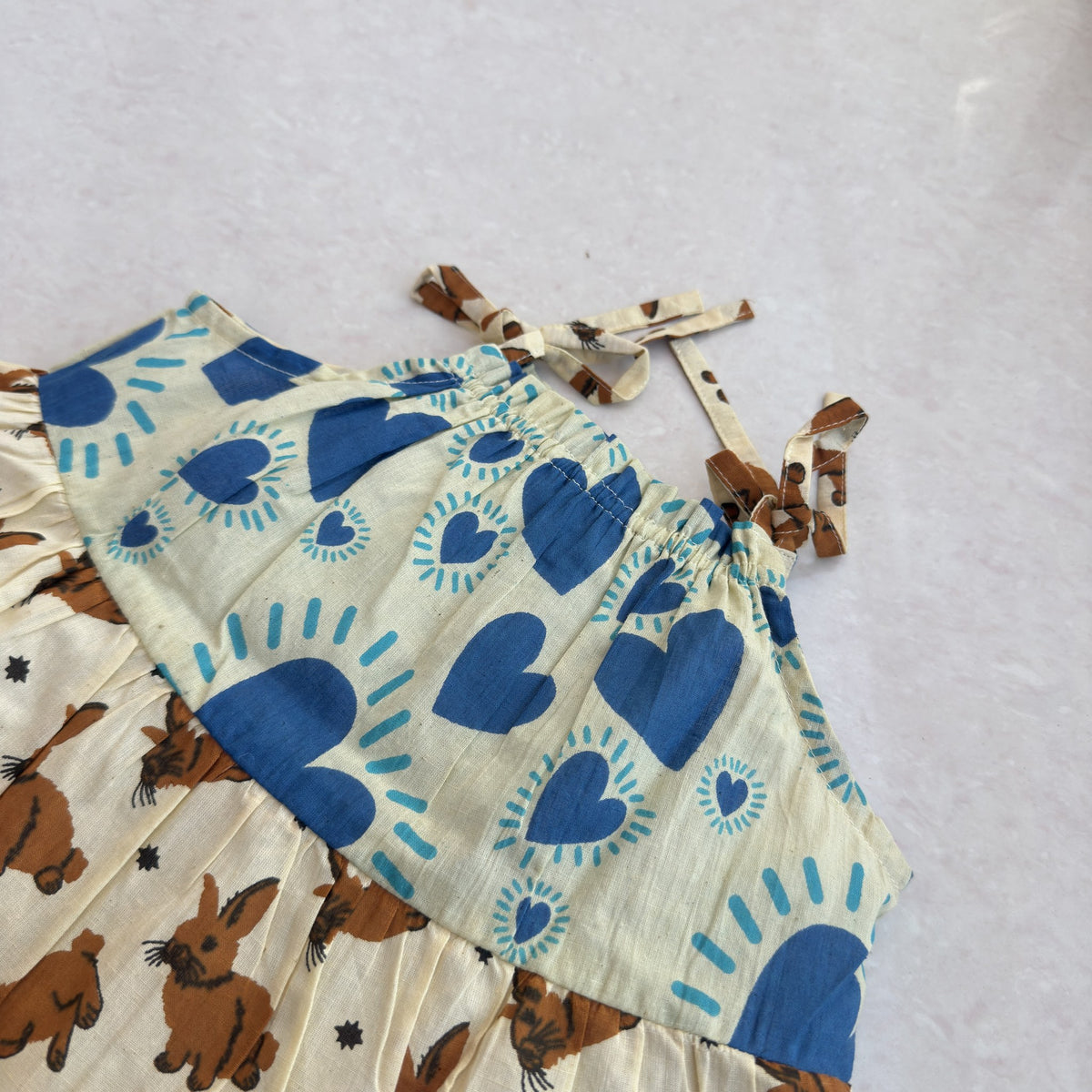 Tiered Cotton Frock in Heart & Bunny, real photo