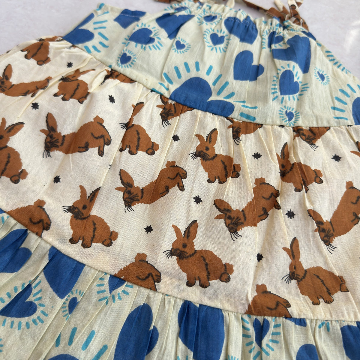 Tiered Cotton Frock in Heart & Bunny, real photo