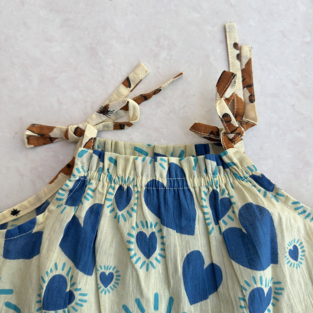 Tiered Cotton Frock in Heart & Bunny, real photo