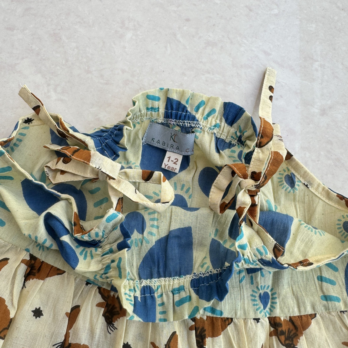 Tiered Cotton Frock in Heart & Bunny, real photo