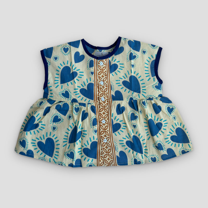 Cotton Twirl Dress in Blue Heart, real photo