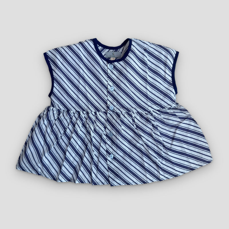 Cotton Twirl Dress in Navy Stripe, real photo