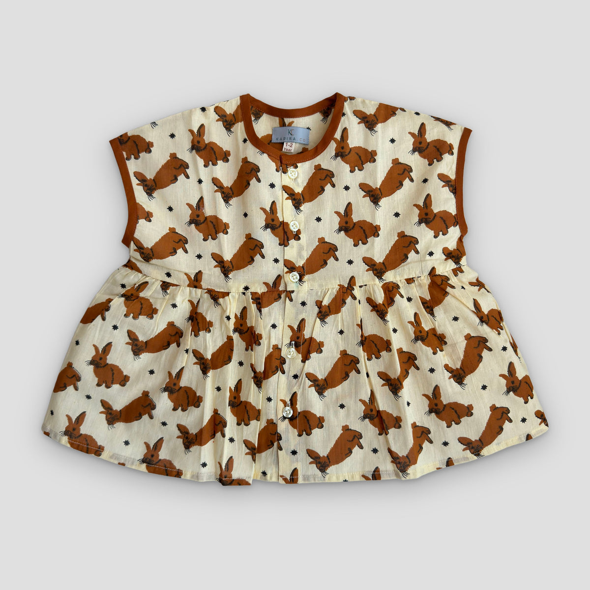 Cotton Twirl Dress in Woodland Bunny, real photo