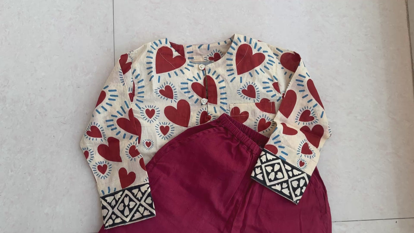 Kids Cotton Kurta Set in Red Heart, real video