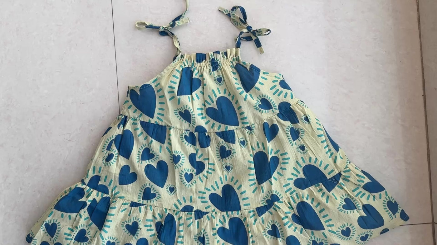 Tiered Cotton Frock in Blue Heart, real video