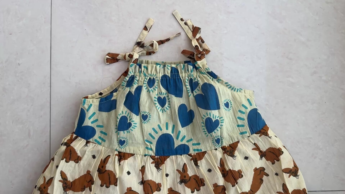 Tiered Cotton Frock in Heart & Bunny, real video